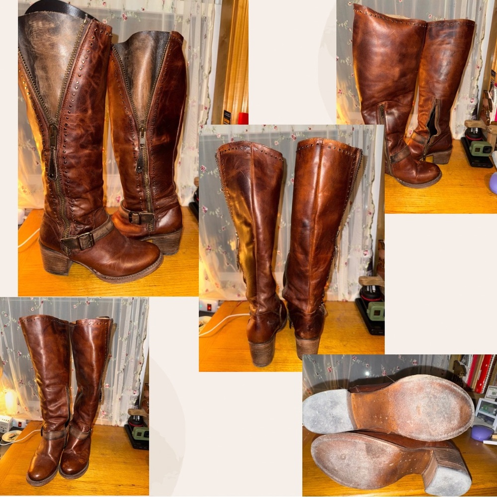 Freebird Carson Brown Leather Knee-High Boots with Buckle